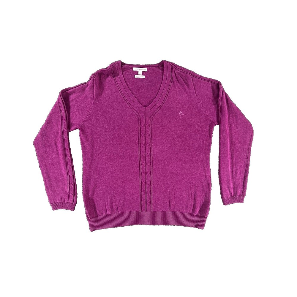 Peter Millar Women’s Luxury Blend V-Neck Sweater Horse Logo Preppy Fuchsia Large